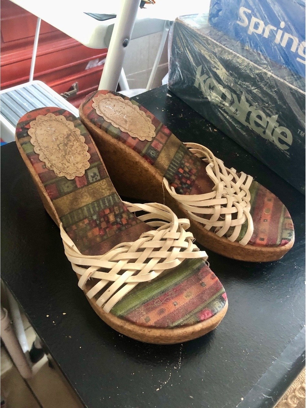 Vintage Y2K Aldo Cork Wedge Sandals Woven Straps Size 7 US 2000s Boho Festival